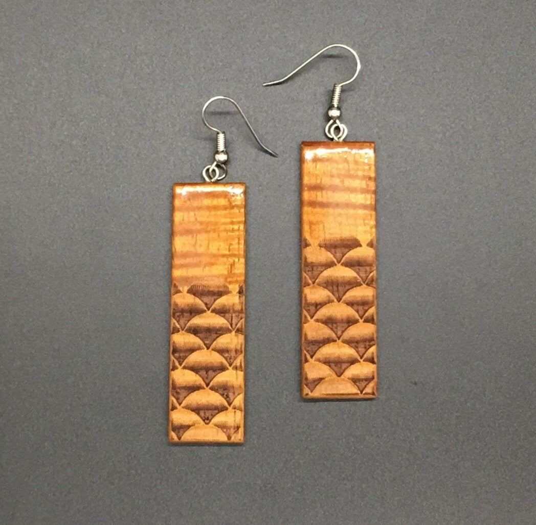Koa Long Rectangle Engraved Earrings