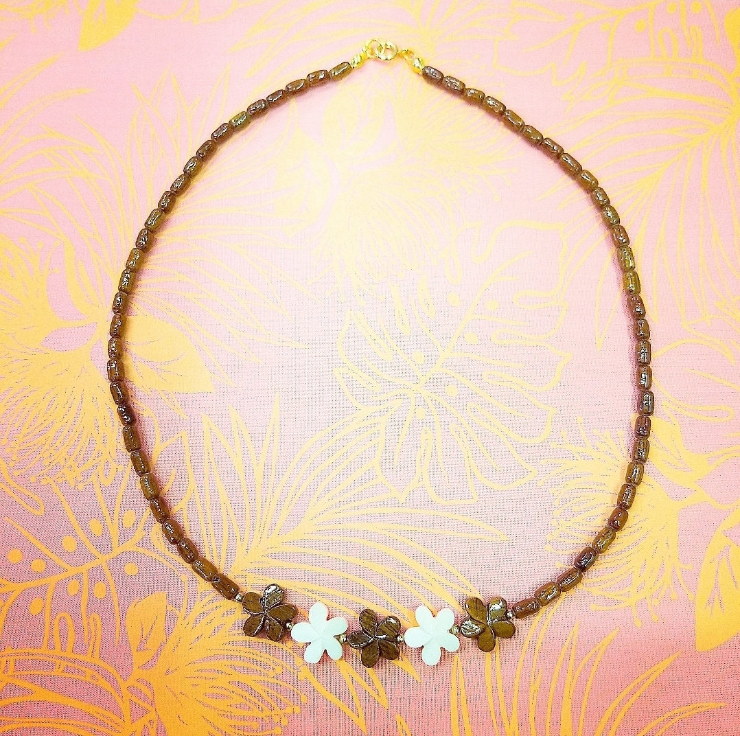 5 Koa/Bone Plumeria Necklace