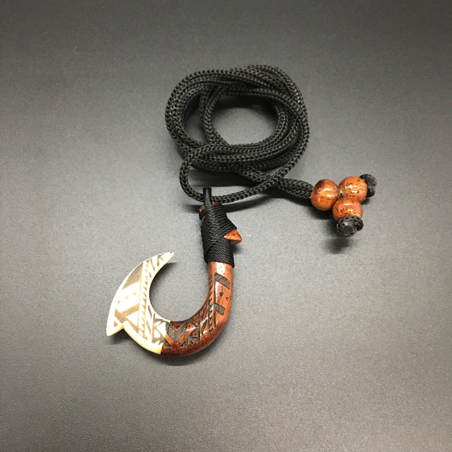 Large Koa / Bone Engraved Fishhook