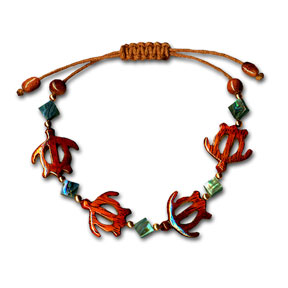 Koa Honu and Abalone Shell Diamonds Adjustable Bracelet