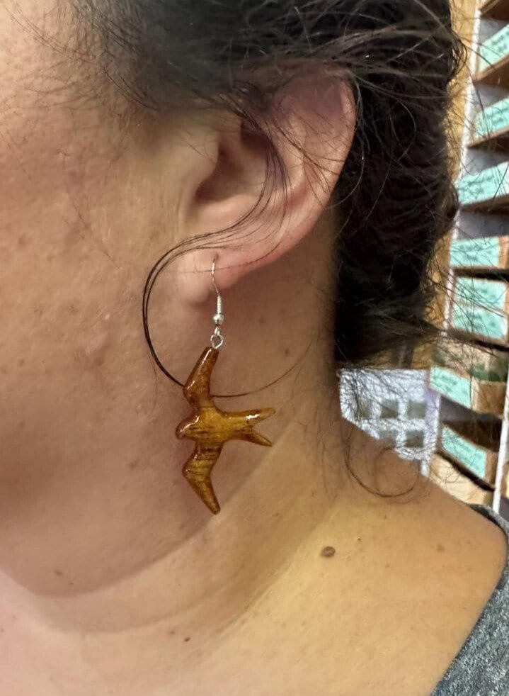 Koa Wood Iwa Bird Dangle Earring