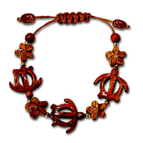 Koa Honu and Plumeria Adjustable Bracelet