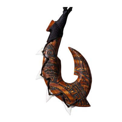 Koa Engraved Warrior Fishhook with Sharks Teeth – Hawaiian Accessories