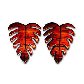 Large Koa Monstera Post Earrings