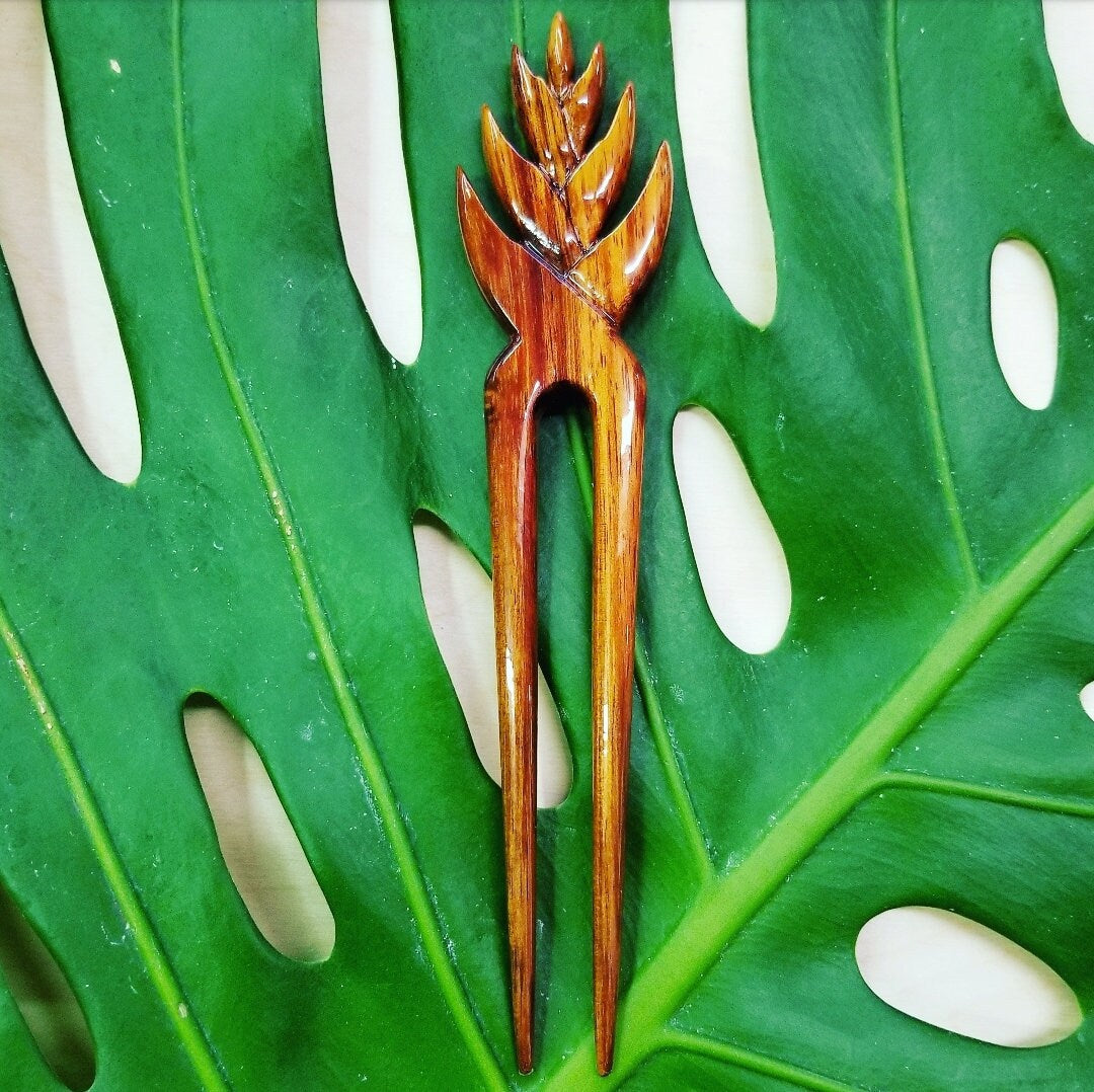 Koa Wood Ginger 2 Prong Hairpick