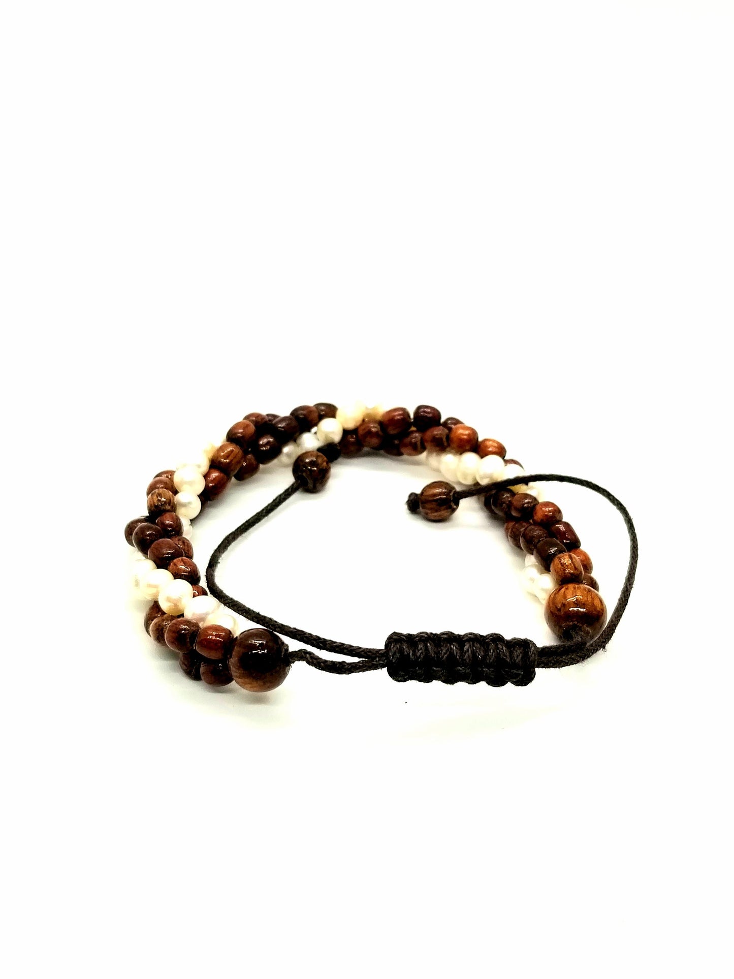 Koa 3 Strand Twist Fresh Water Pearl Adjustable Bracelet