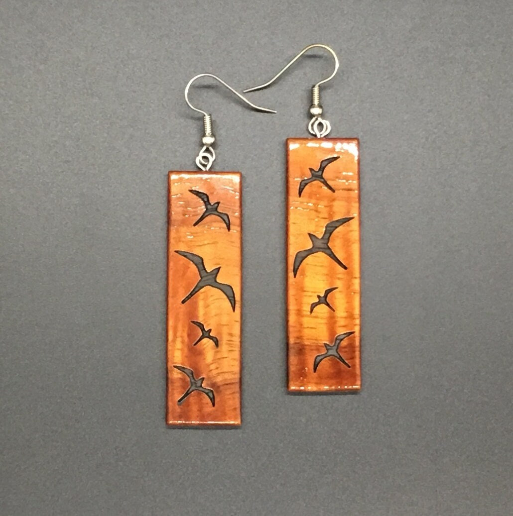 Koa Long Rectangle Engraved Earrings