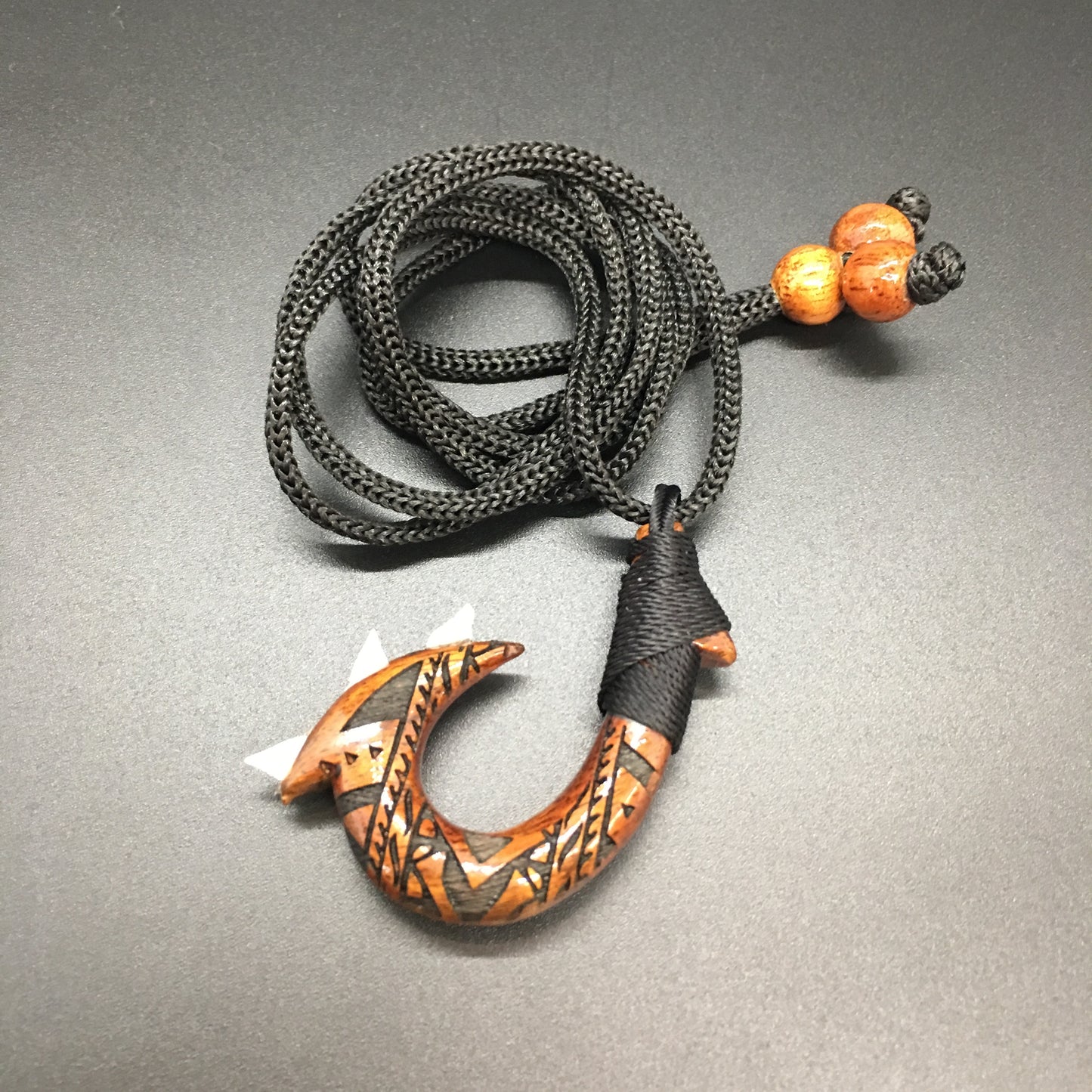 Large Koa Fishhook w/ Shark's Teeth Engraved