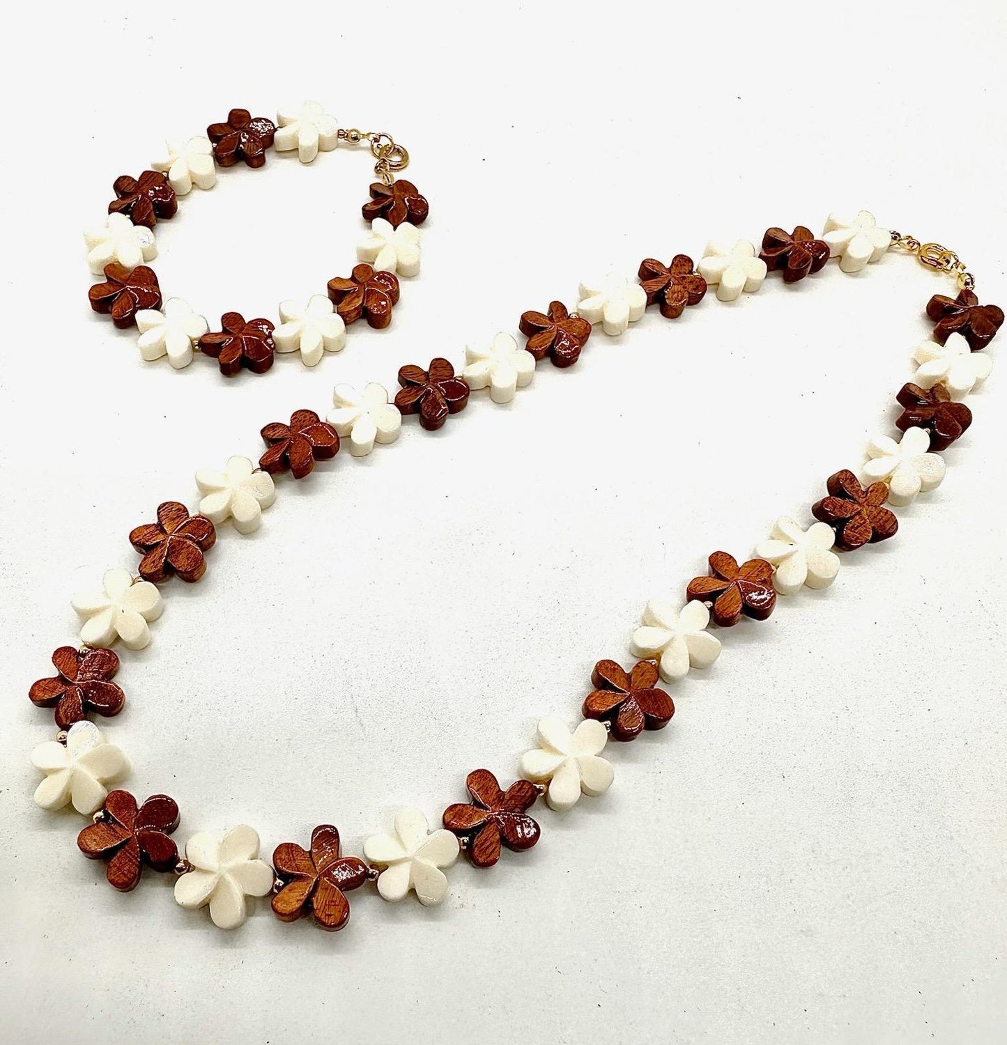 Koa & Bone Plumeria All Around Necklace and Bracelet