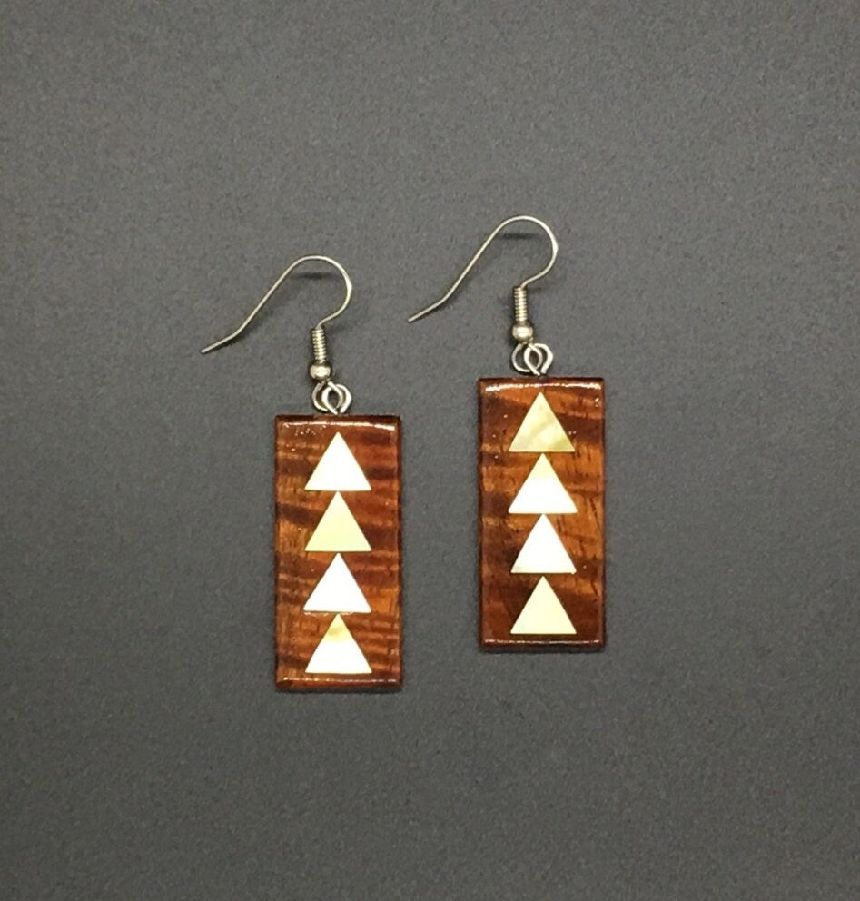 Koa/MOP Short Rectangle Earring