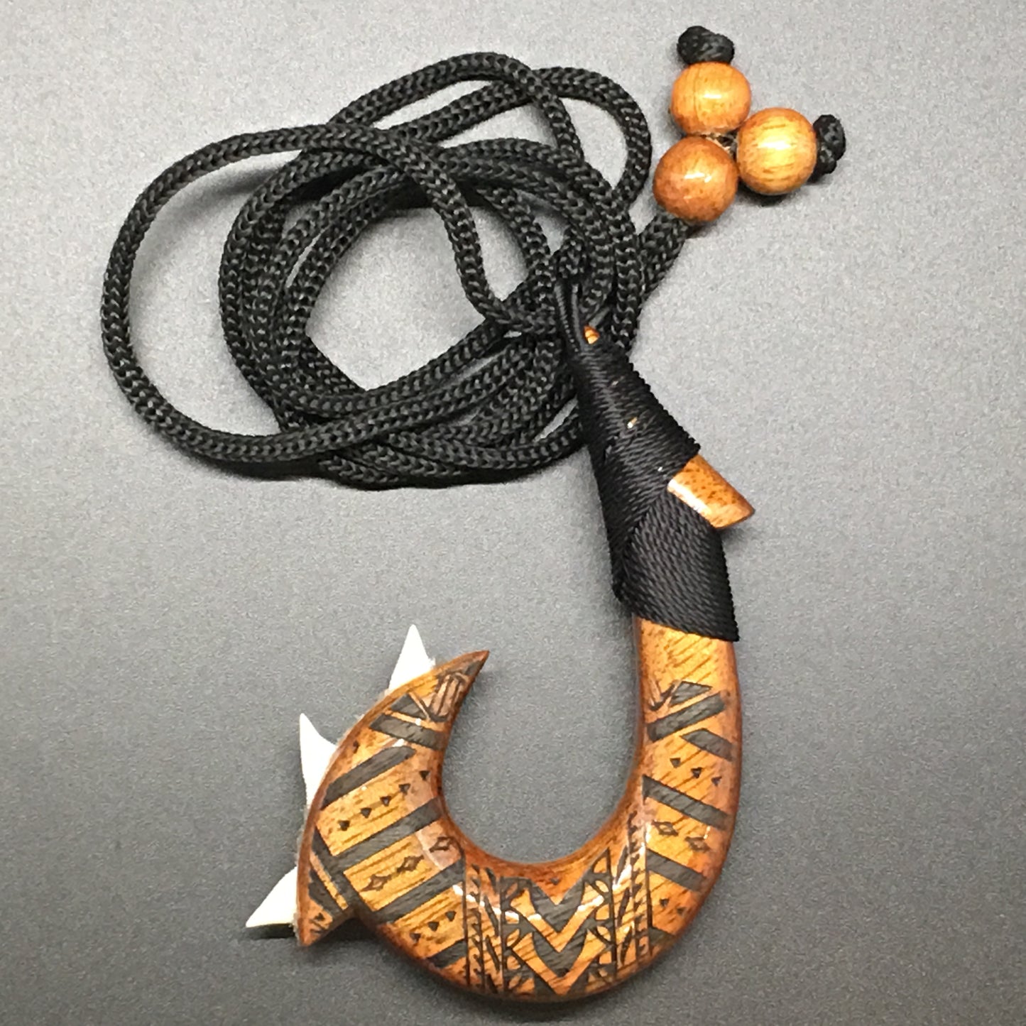 Koa Engraved X-Large Fishhook w/ Shark's Teeth