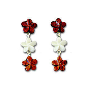 Koa and Bone 3 Plumeria Dangle Earrings