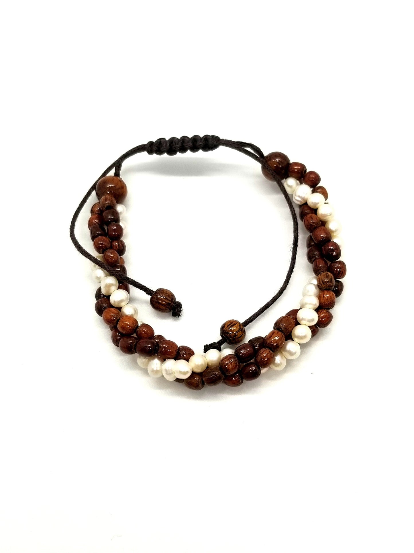 Koa 3 Strand Twist Fresh Water Pearl Adjustable Bracelet