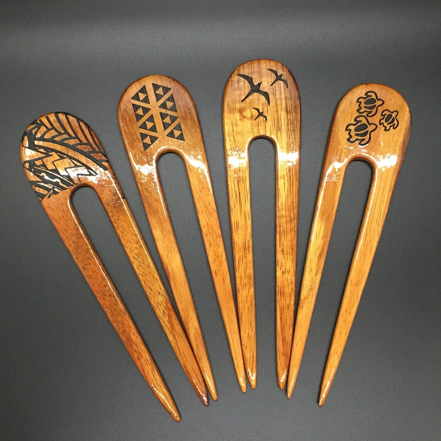 Koa Wood 2 Prong Hairpick