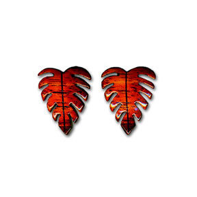 Small Koa Monstera Post Earrings
