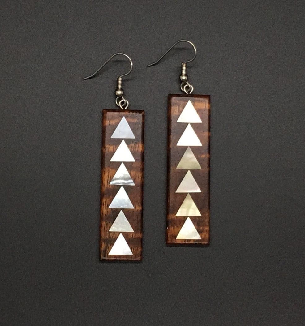 Koa/MOP Inlay Long Rectangle Earring