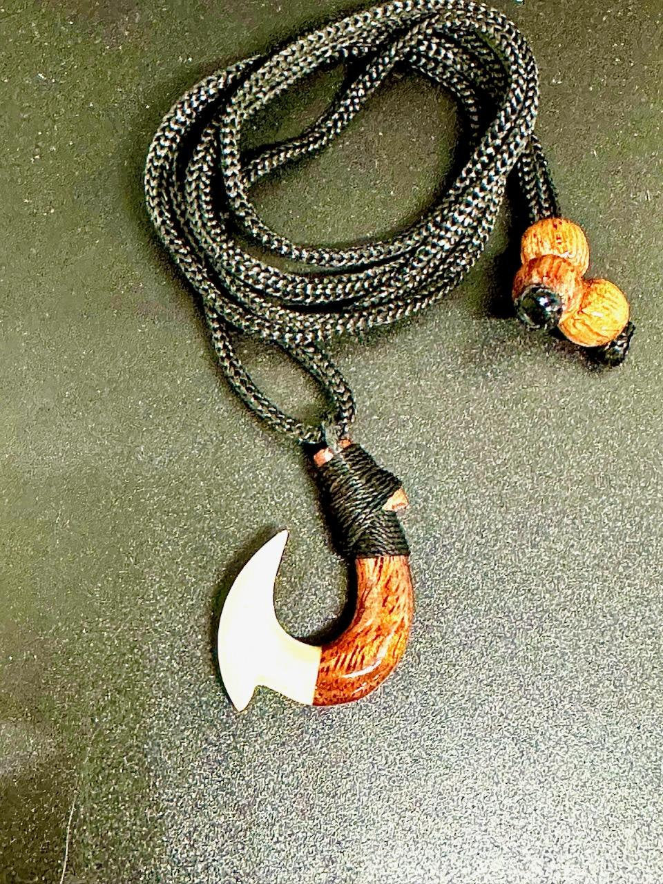 Koa and Bone Small Fishhook pendant
