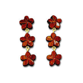 Koa 3 Plumeria Dangle Earrings