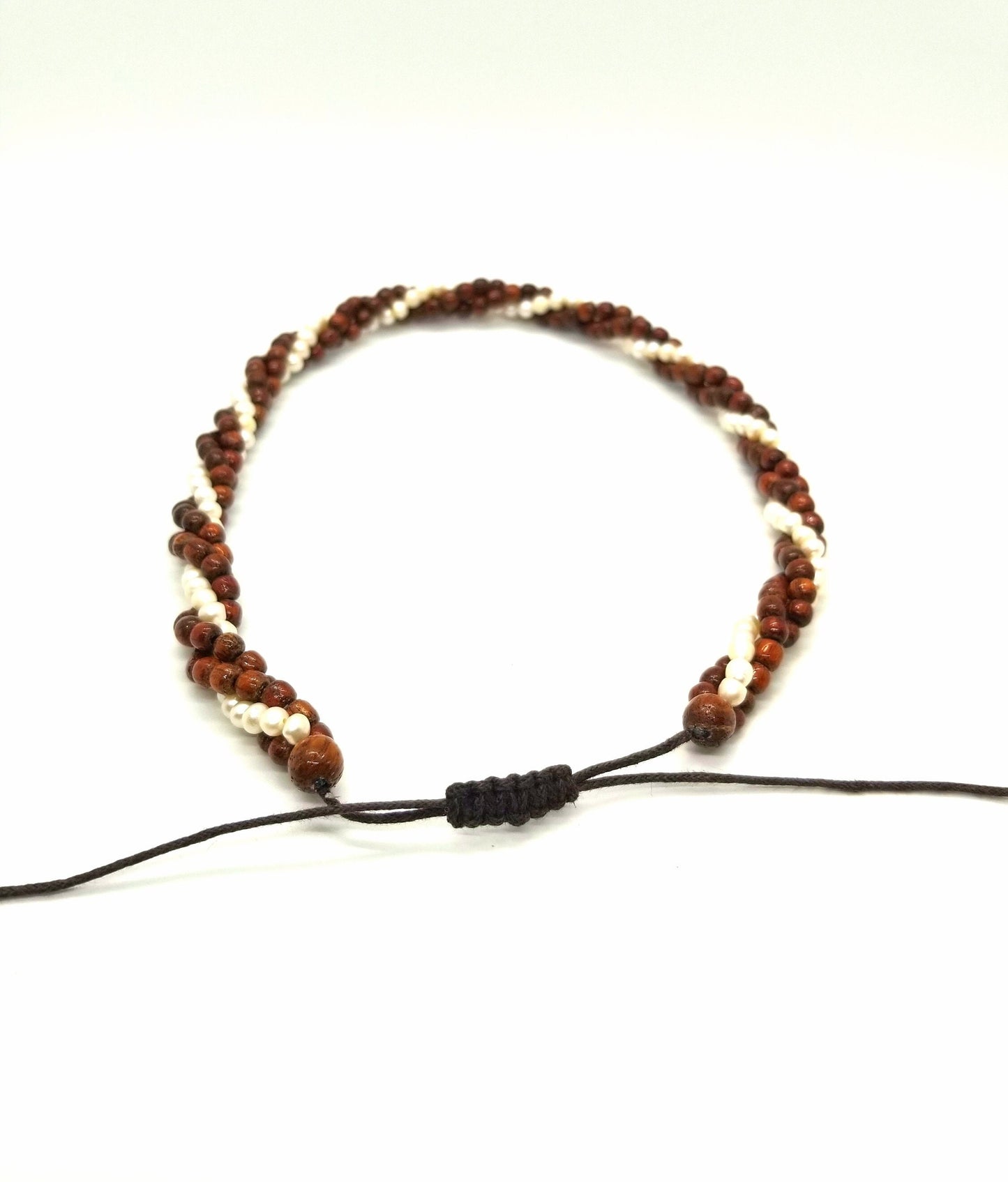 Koa 3 Strand Twist w/ Fresh Water Pearls Adjustable Necklace