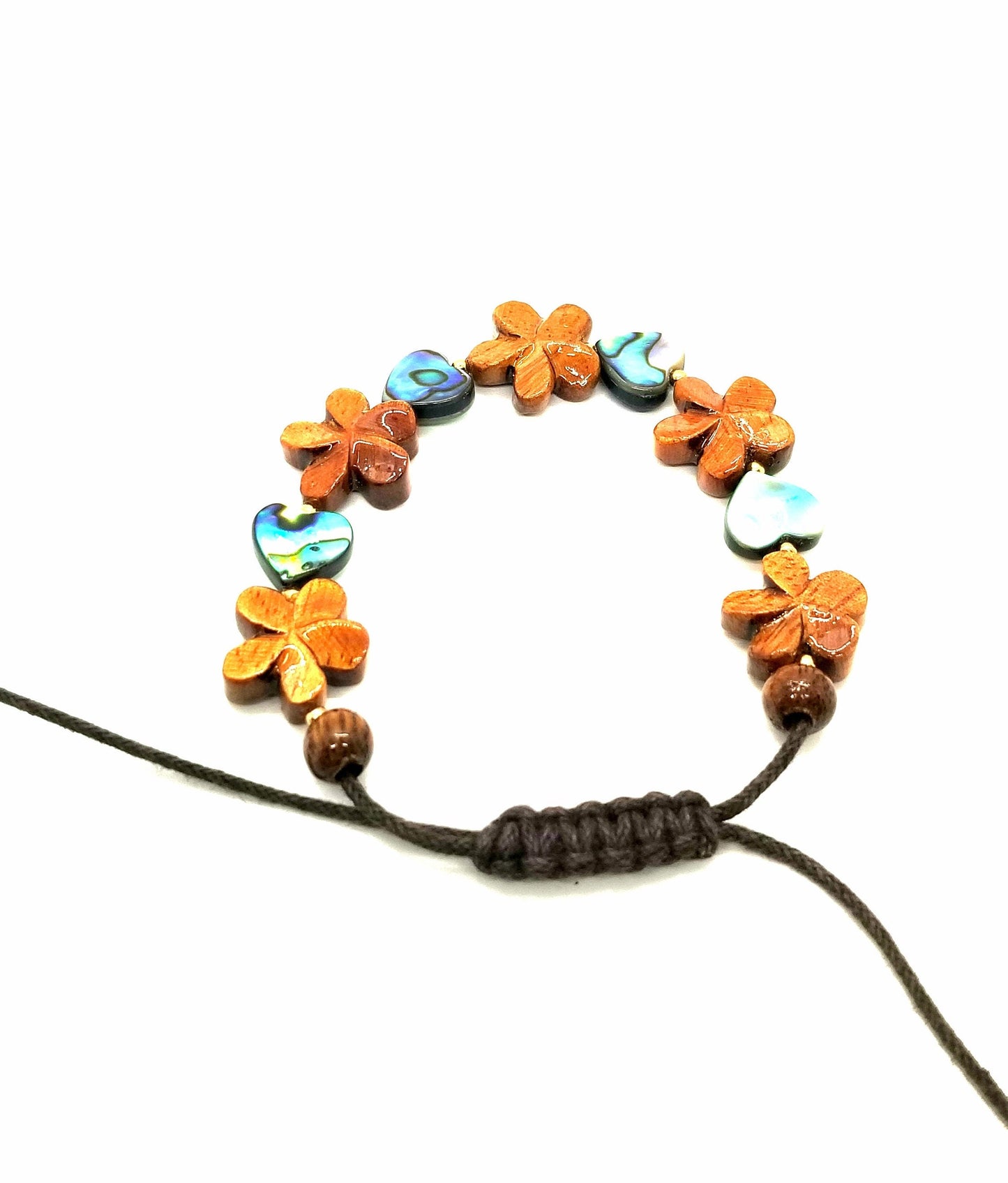 Koa Plumeria w/ Abalone Heart Adjustable Bracelet