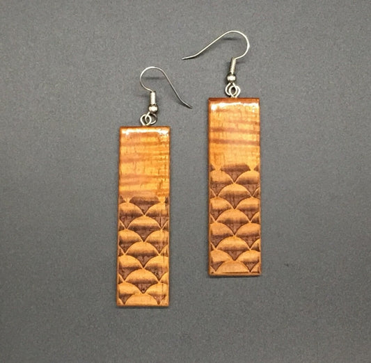 Koa Long Rectangle Engraved Earrings