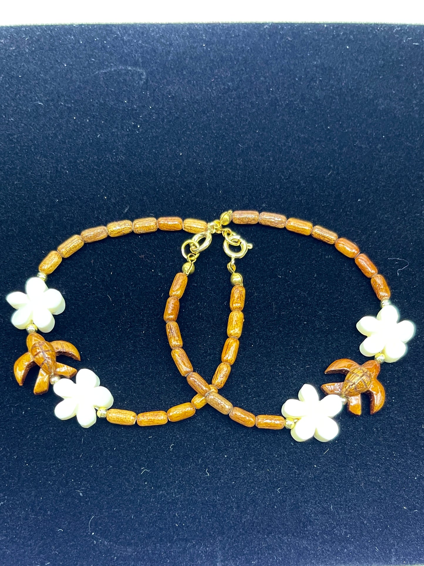 Koa Sea Turtle and Bone Plumeria Clasp Bracelet