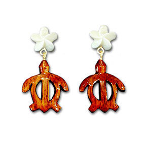 Koa Honu & Bone Plumeria Dangle