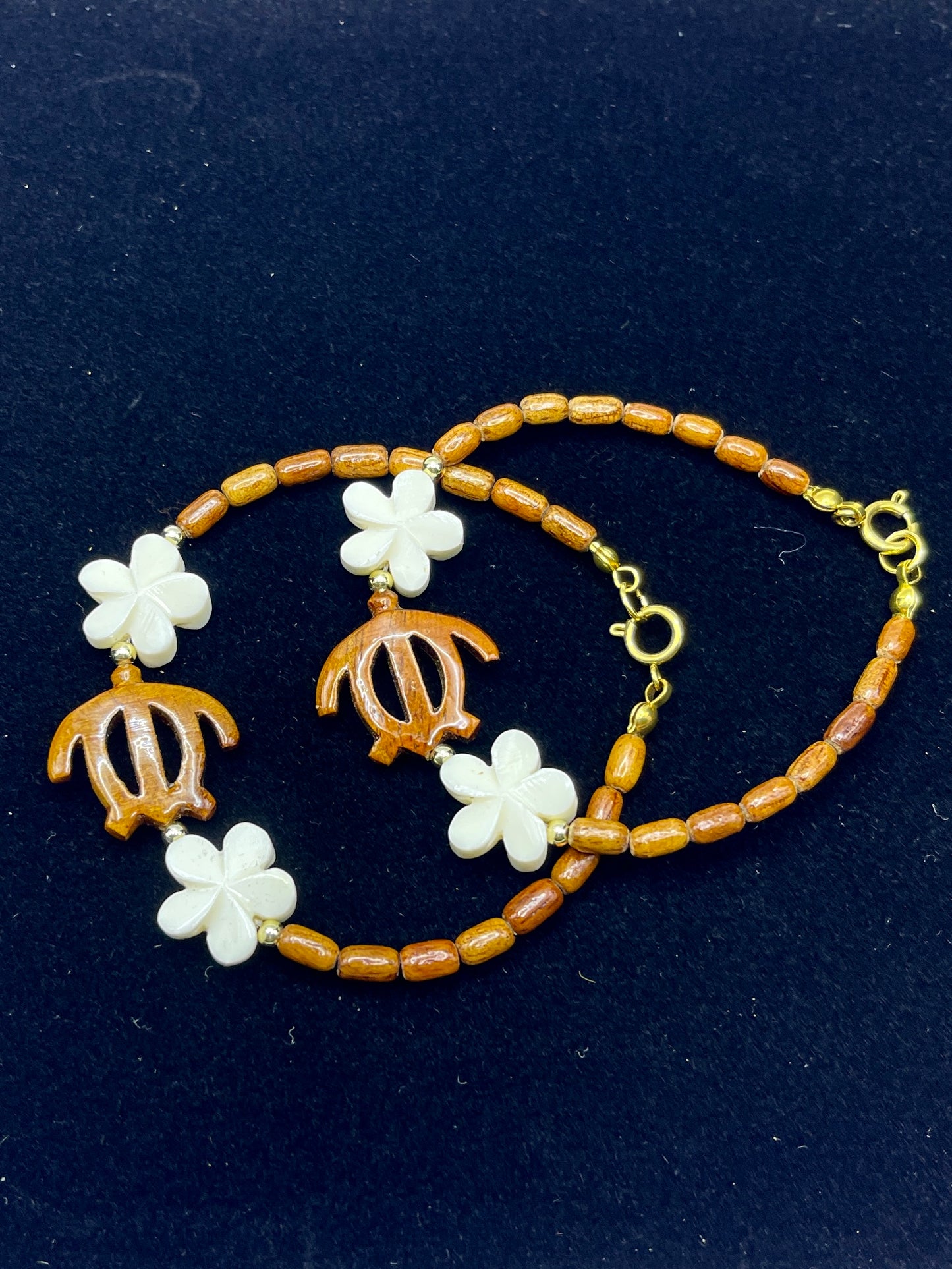 Koa Honu and Bone Plumeria Clasp Bracelet