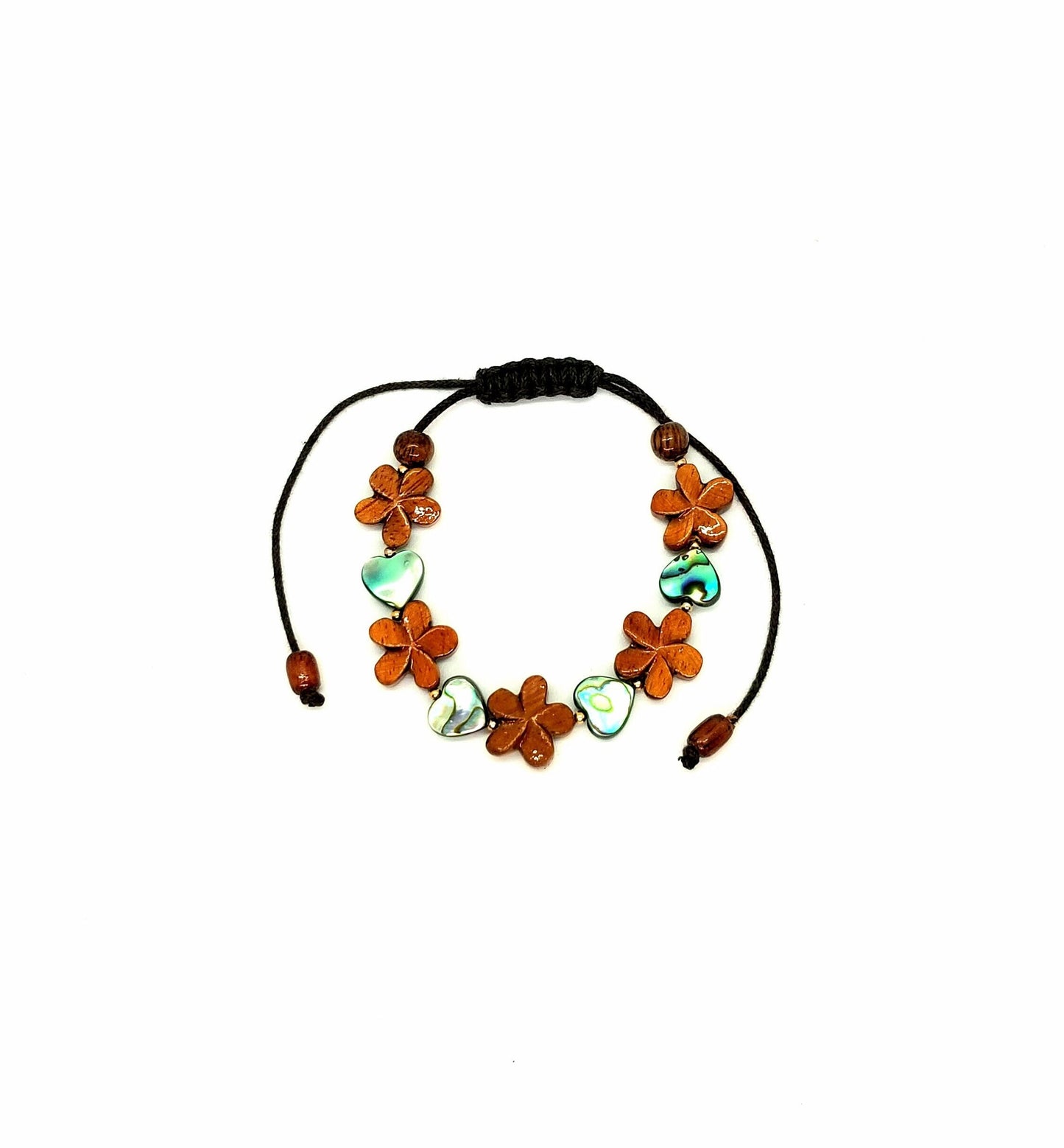 Koa Plumeria w/ Abalone Heart Adjustable Bracelet