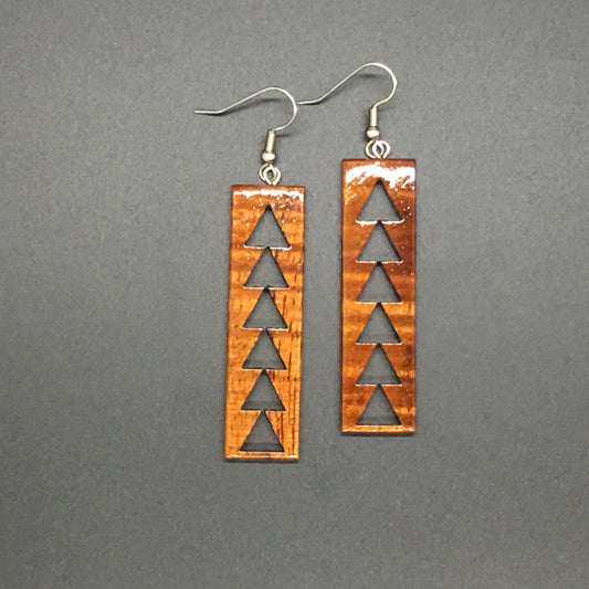 Koa Long Rectangle Cut out Earring