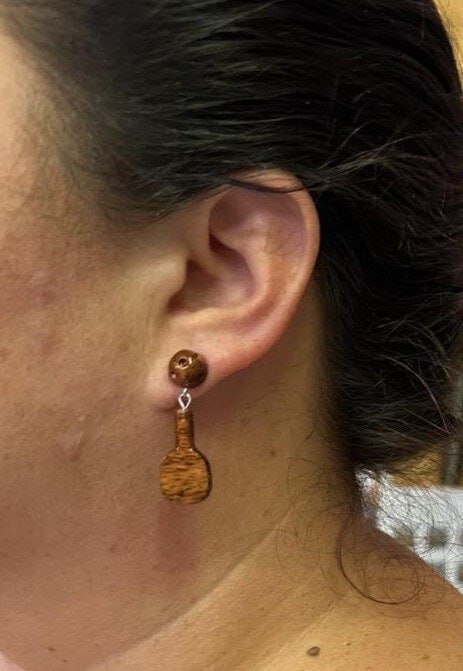 Koa Wood Pickleball Earrings