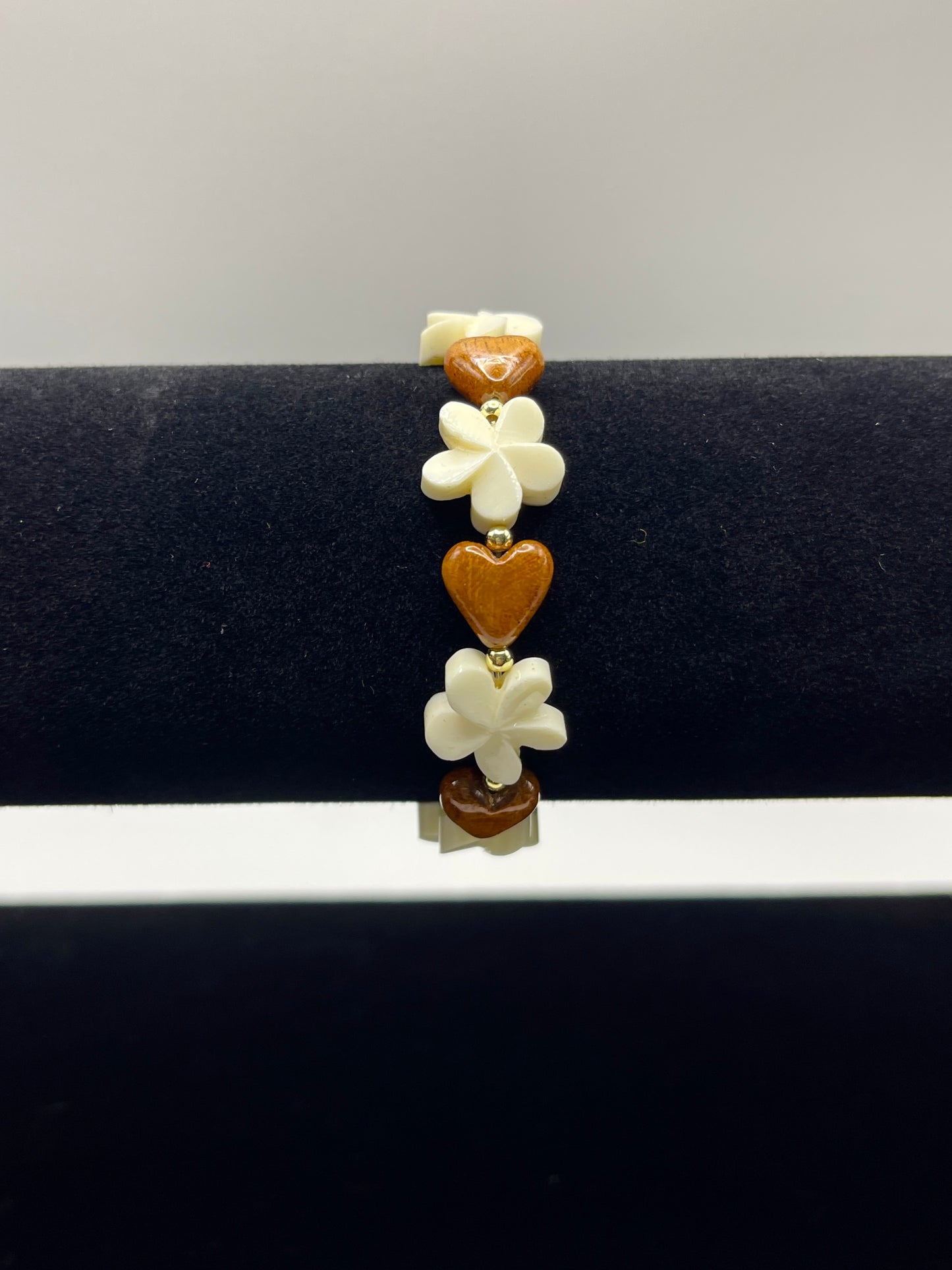 Koa Heart and Bone Plumeria Adjustable Bracelet