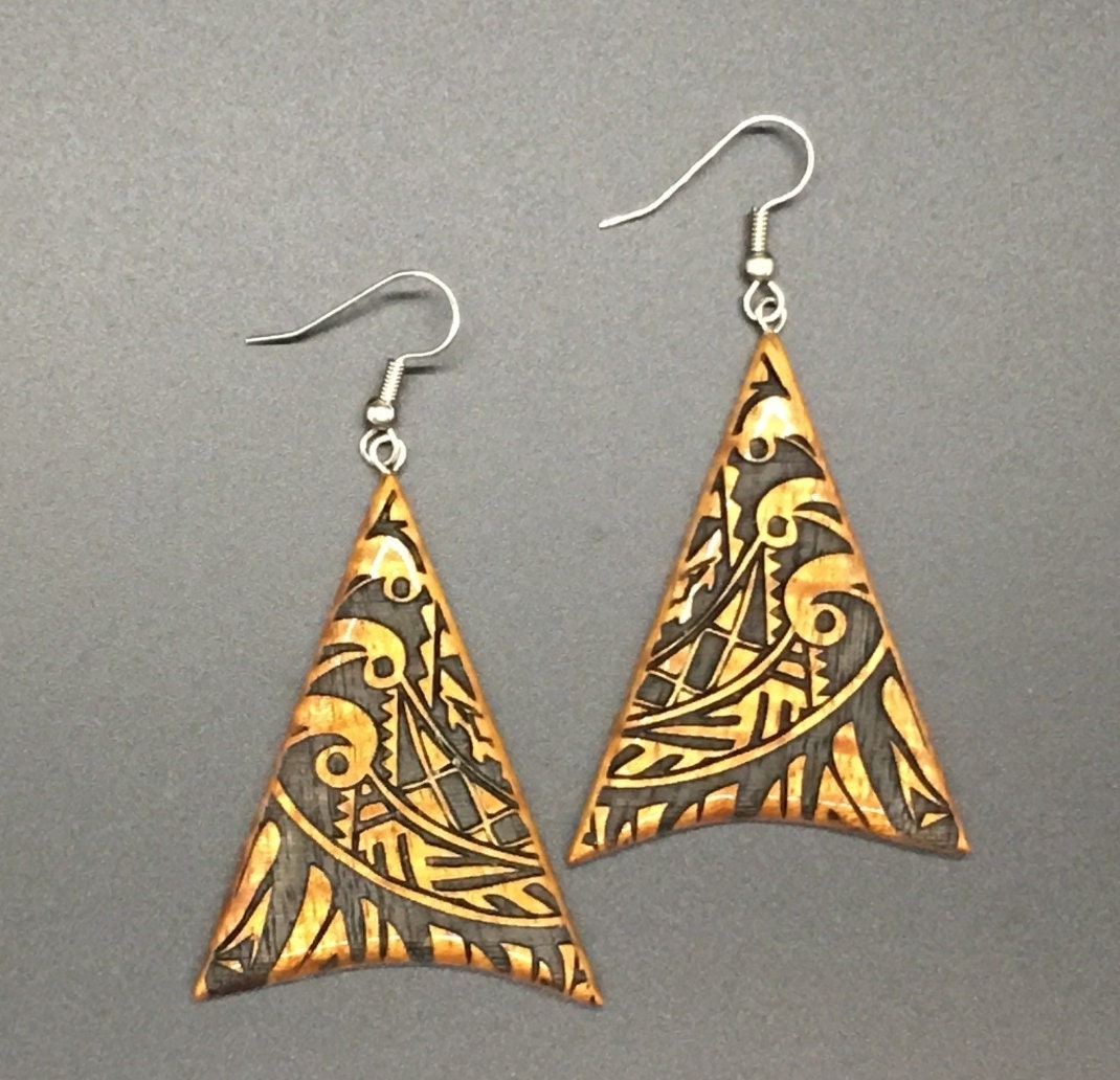 Koa Sail Engraved Earrings