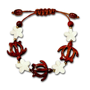 Koa Honu and Bone Plumeria Adjustable Bracelet