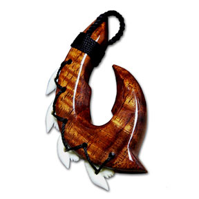 Warrriors Koa Fishhook Pendant with Shark Teeth