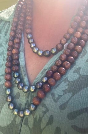 12 mm Koa & Tahitian Black Pearl Necklace