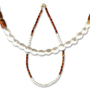 Single Strand Koa Bead and Freshwater Pearl Necklace