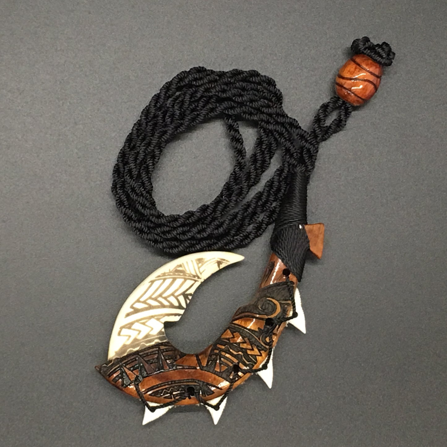 Koa/Bone Engraved Warrior Fishhook