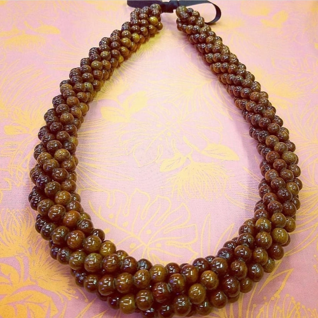 Koa Wood 8mm 6 Strand Bead Twist Necklace