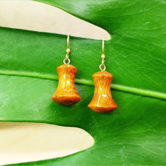 Small Koa Poi Pounder Dangle Earrings