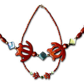 Koa Honu and Rice Beads with Abalone Clasp Necklace
