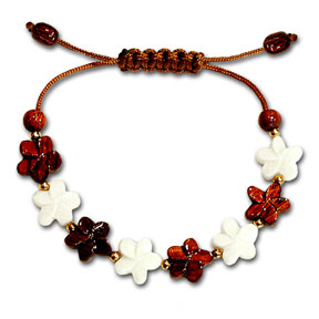 Koa and Bone Plumeria Adjustable Bracelet