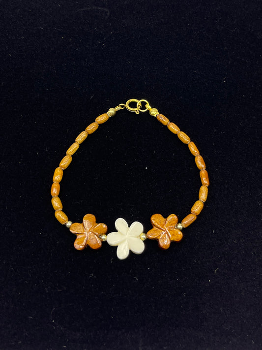 Koa/Bone Plumeria Clasp Bracelet