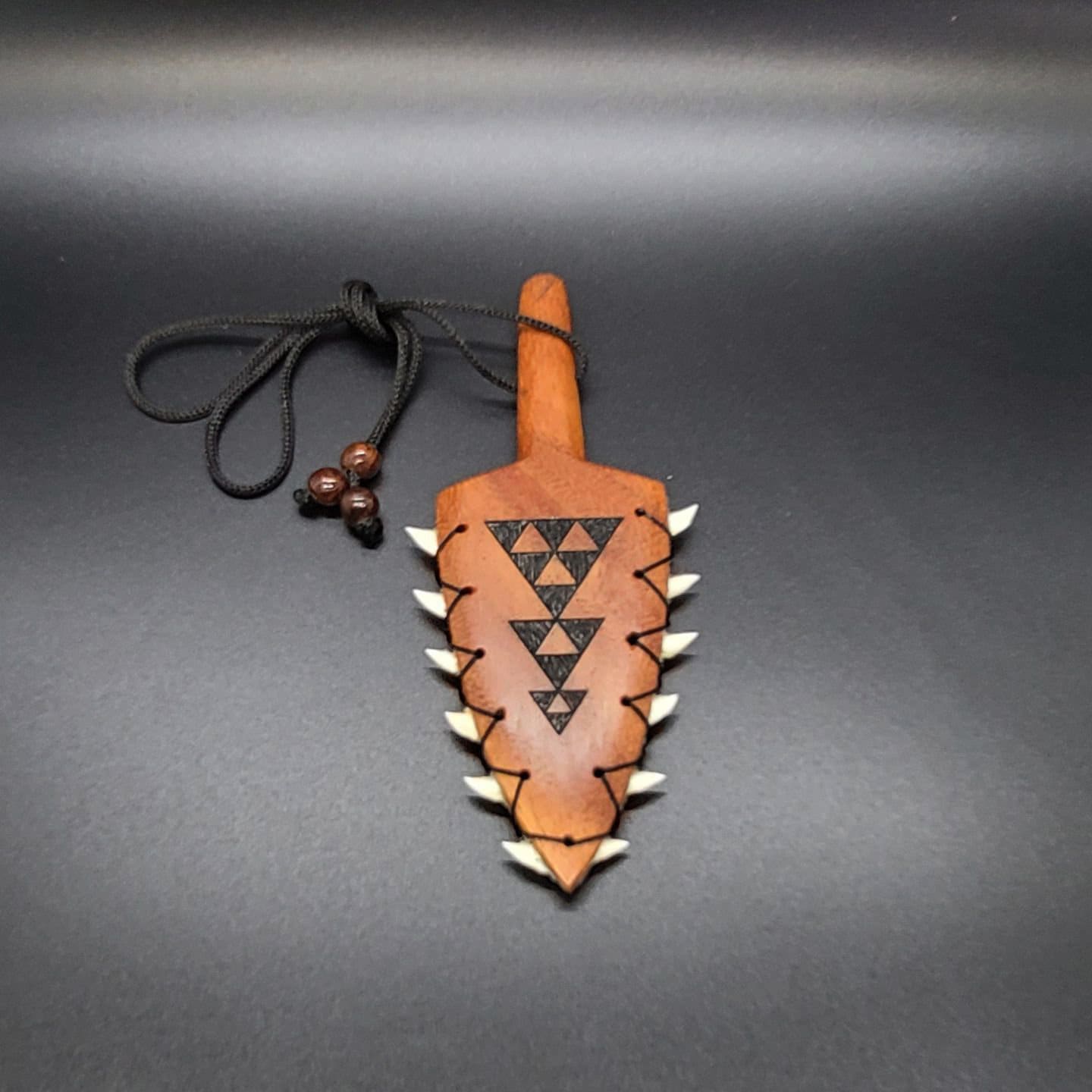 Large Engraved Koa Wood Leiomano Pendant