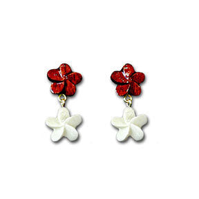 Koa & Bone Dangle 2 Plumeria Earrings