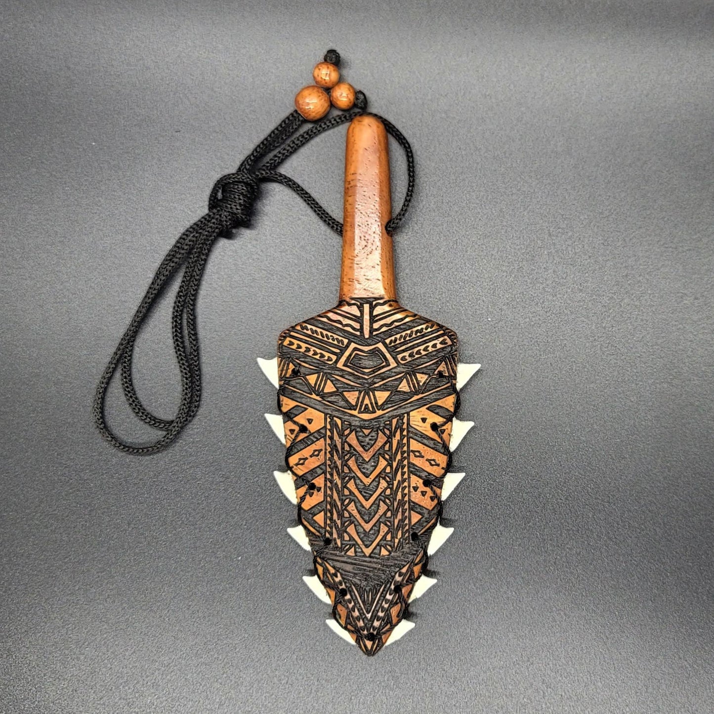 Large Engraved Koa Wood Leiomano Pendant