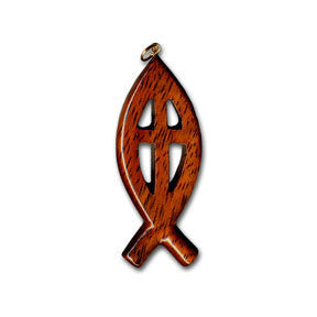 Large Koa Religious Fish with Cross Pendant