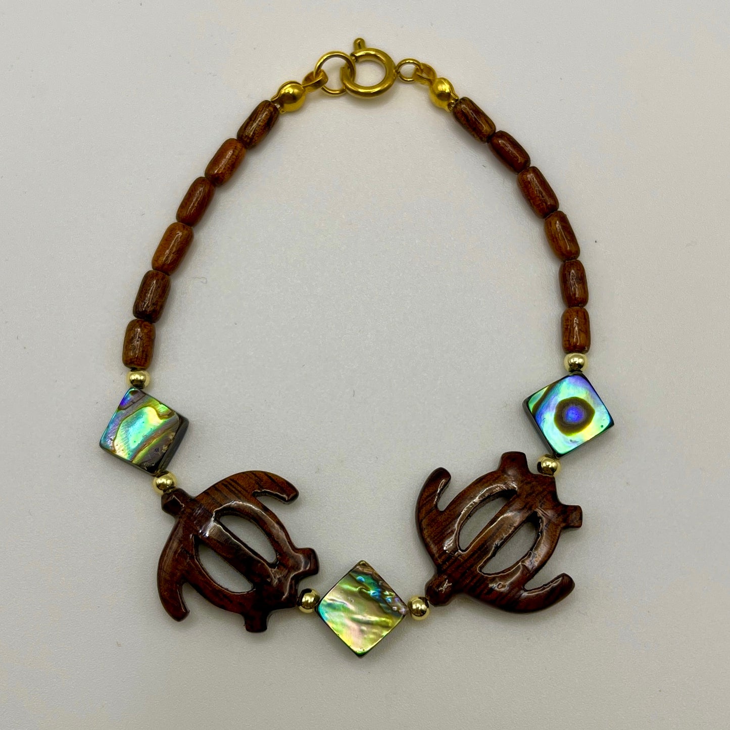 Koa Honu and Abalone Diamond Clasp Bracelet