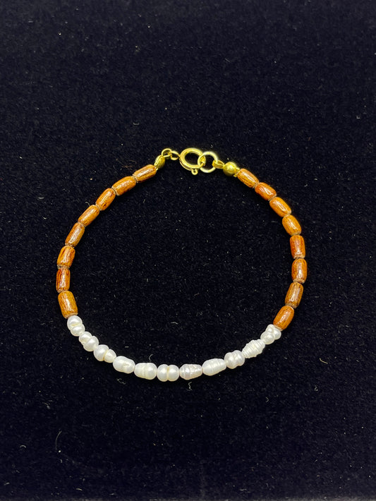 Koa and Fresh Water Pearl Clasp Bracelet