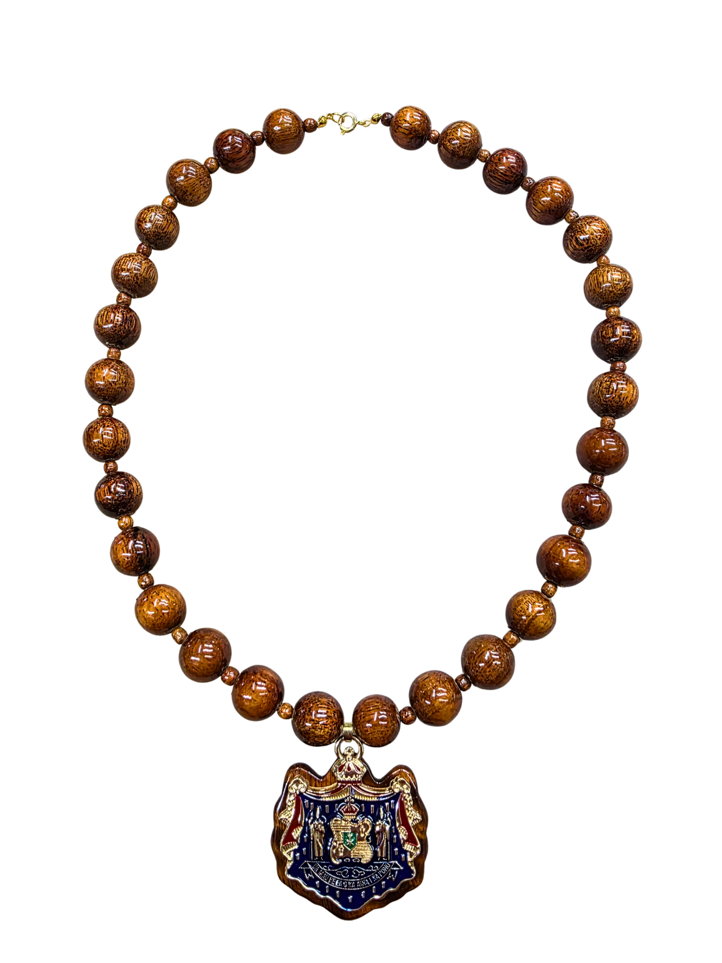 15mm Koa bead separator Necklace w/ Coat of Arms Pendant